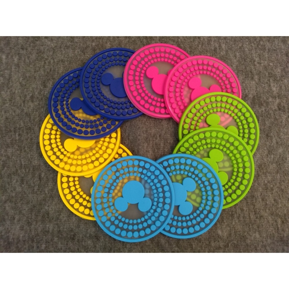 DISNEY Mickey Mouse Silicone Coasters Set of 10 Mickey Ears & Dots 5 Colors Rare